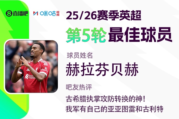 直播吧X咪咕體育|英超第5輪最佳：赫拉芬貝赫，執(zhí)掌攻防轉(zhuǎn)換的神!
