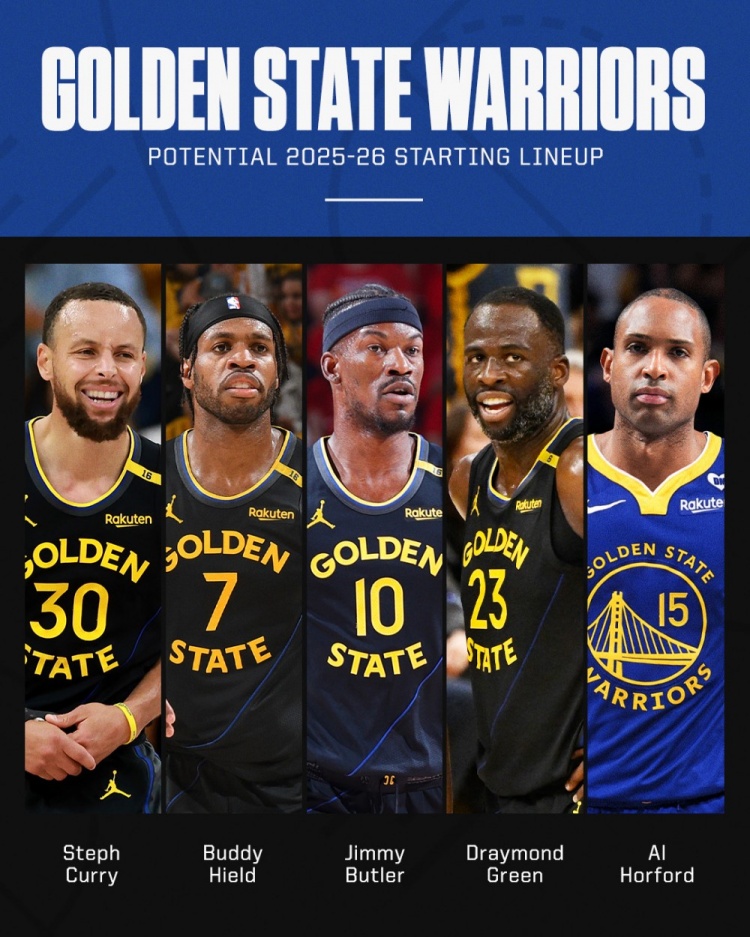 終于湊夠了！ESPN預(yù)測勇士首發(fā)：庫里 追夢 巴特勒 希爾德 霍福德