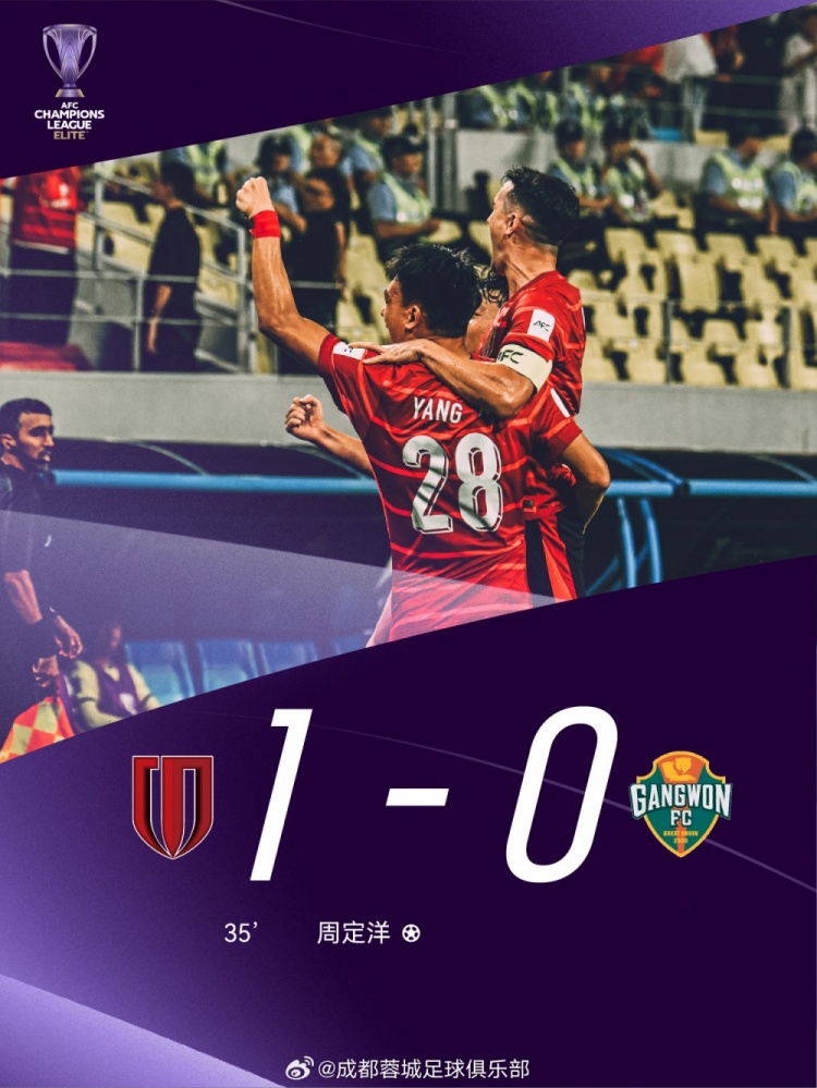 取得亞冠正賽首勝！成都蓉城1-0戰(zhàn)勝江原FC，周定洋獲得本場最佳